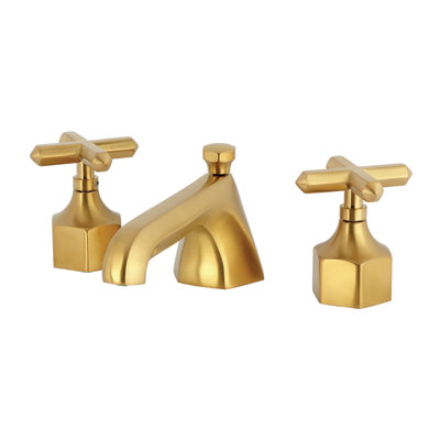 Kingston Brass Two-Handle 3-Hole Deck Mount Widespread Bathroom Faucet With Brass Pop-Up