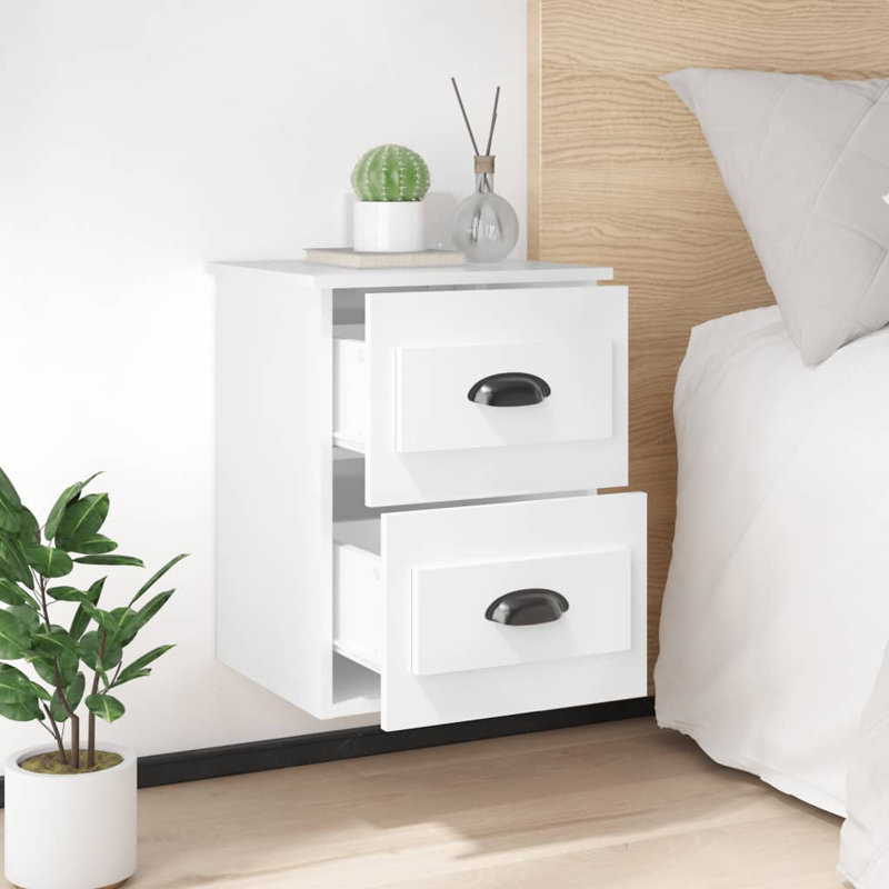 Krini 41.5cm W Manufactured Wood Bedside Table, White, Individual
