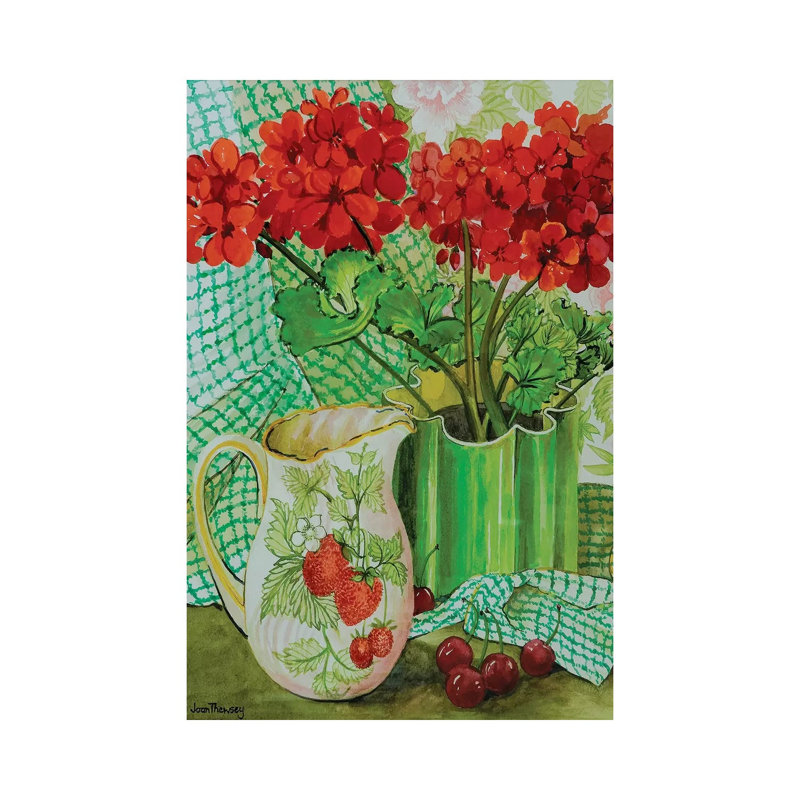 Red Geranium with the Strawberry Jug and Cherries 1 Piece Wrapped Canvas Painting, 30.48cm H x 20.32cm W x 1.91cm D