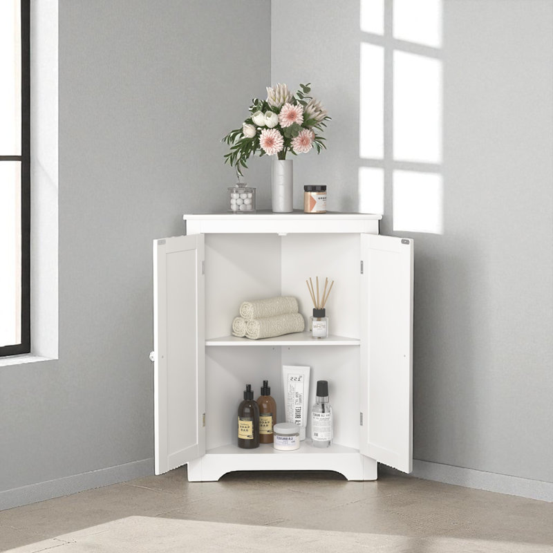 Armoire de coin blanche avec 2 portes et tablettes réglables