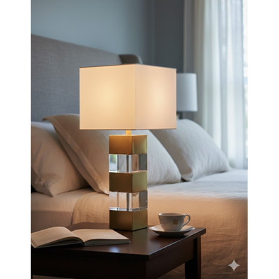 Transitional 1 Light Antique Brass Crystal Table Lamp