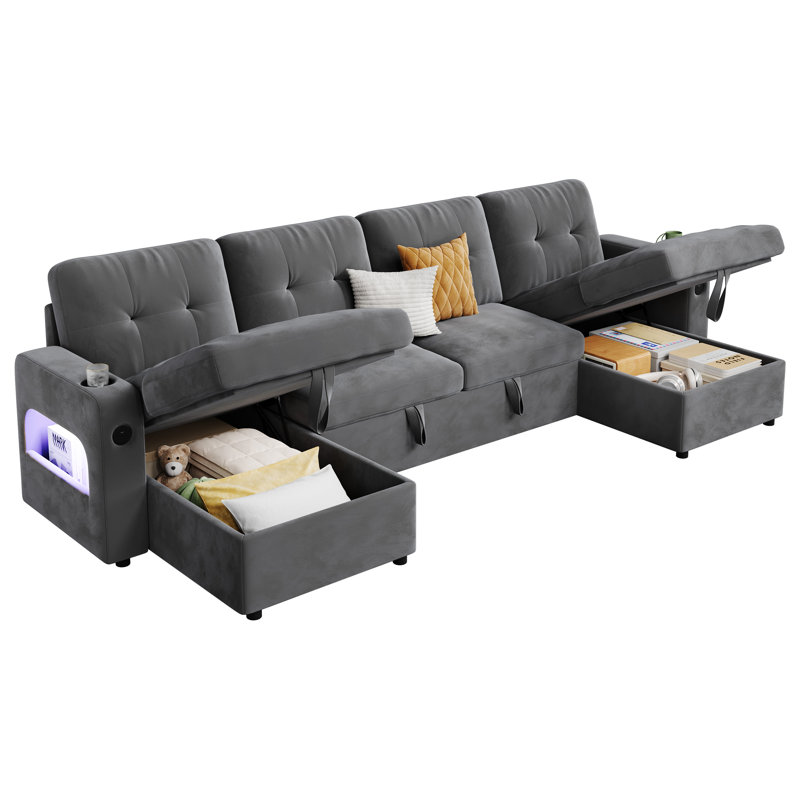 Canapé-lit modulaire moderne en forme de U avec canapé-lit et canapé-lit modulaire convertible en U, Flanelle, Gris