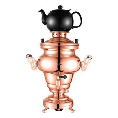 Ttak Houseware Electric Stainless Steel Copper Design Samovar - Premium Modern Design Tea Kettle Overheat Protection Porcelain Teapot (1.2 Litres) Large Stainless Steel