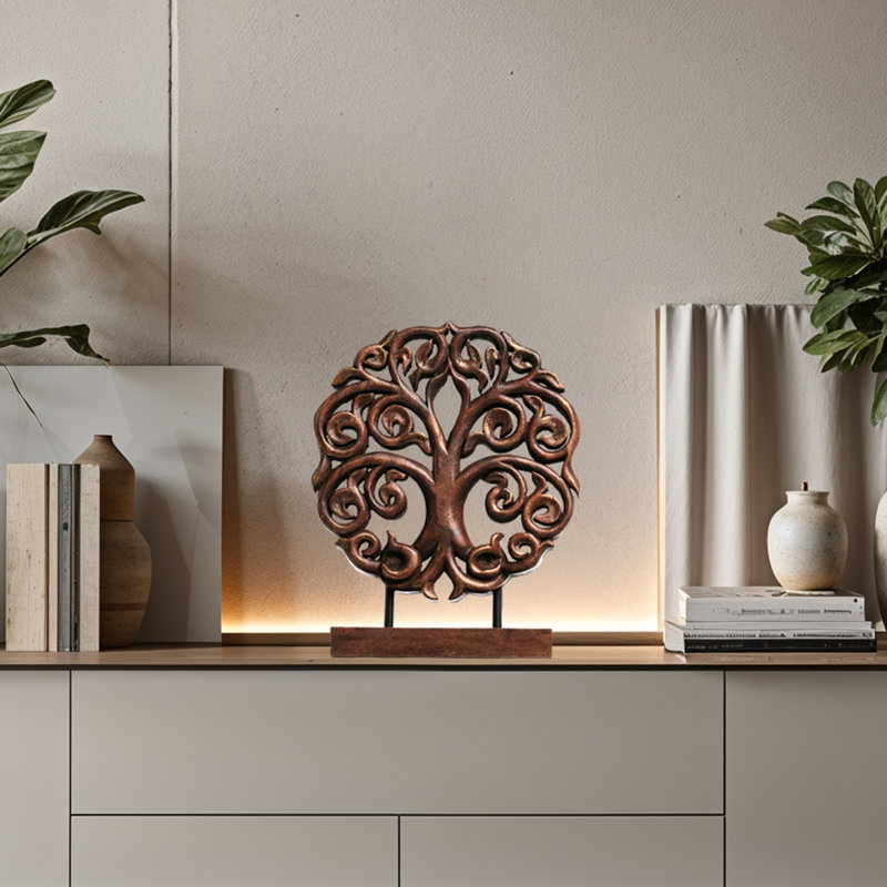Berton Tree of Life Wooden Sculpture with Textured Petals for Living Room, Office, Christmas Decor & Mother’s Day Gift for Mom (Medium Size)