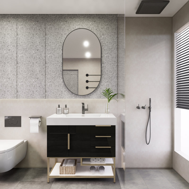 Ensemble de meuble-lavabo simple 35,4 po Maoz, Noir très lustré