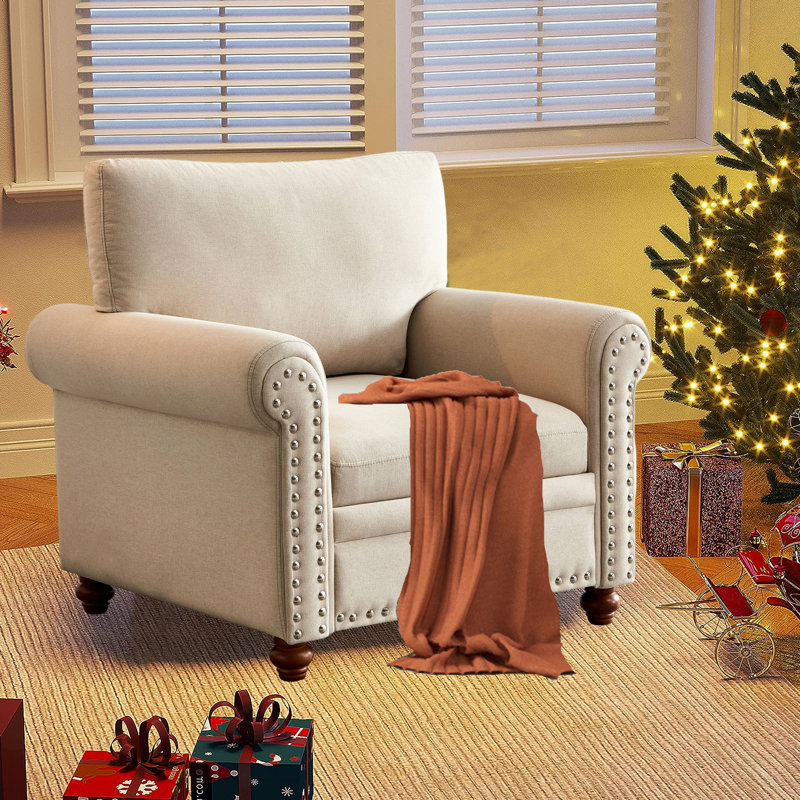 Fauteuil large de 35,8 po Zeferino, 100 % polyester beige