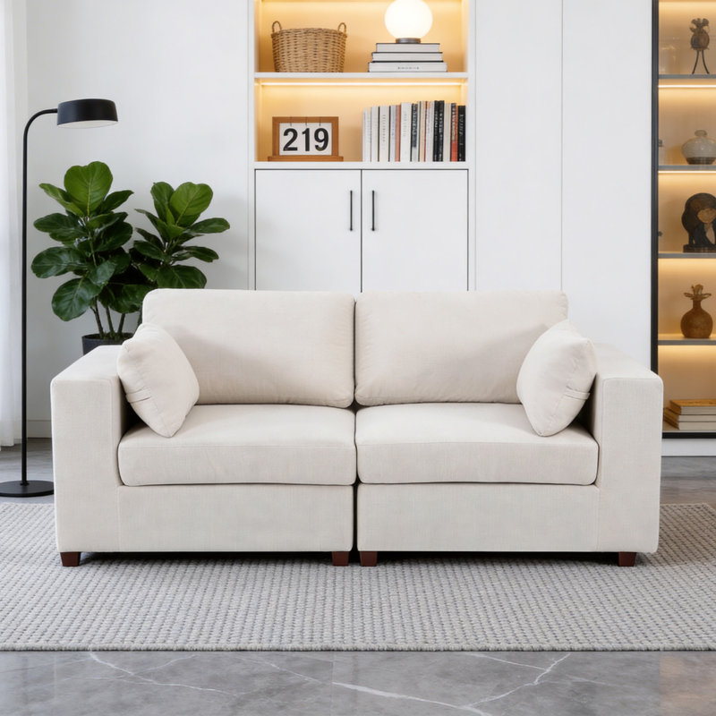 Canapé d'angle 2 pièces rembourré, Chenille beige, H 26 po x l 75,5 po x P 37,8 po