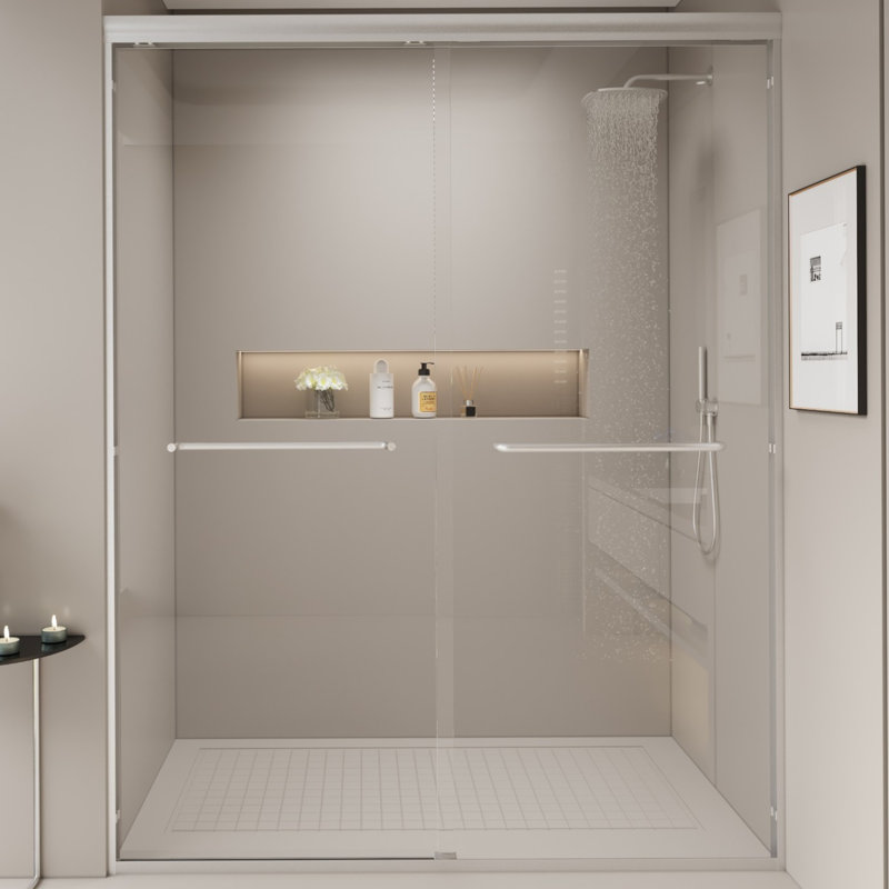 KISRAIS 44-48 In. W X 72 In. H Double Sliding Shower Door, Semi-Frameless Bypass Bathroom Sliding Door With 1/4" (6Mm) Tempered Glass For Walk-In Shower