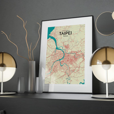 Taipei City Map in Tricolour 1 Piece Wall Art