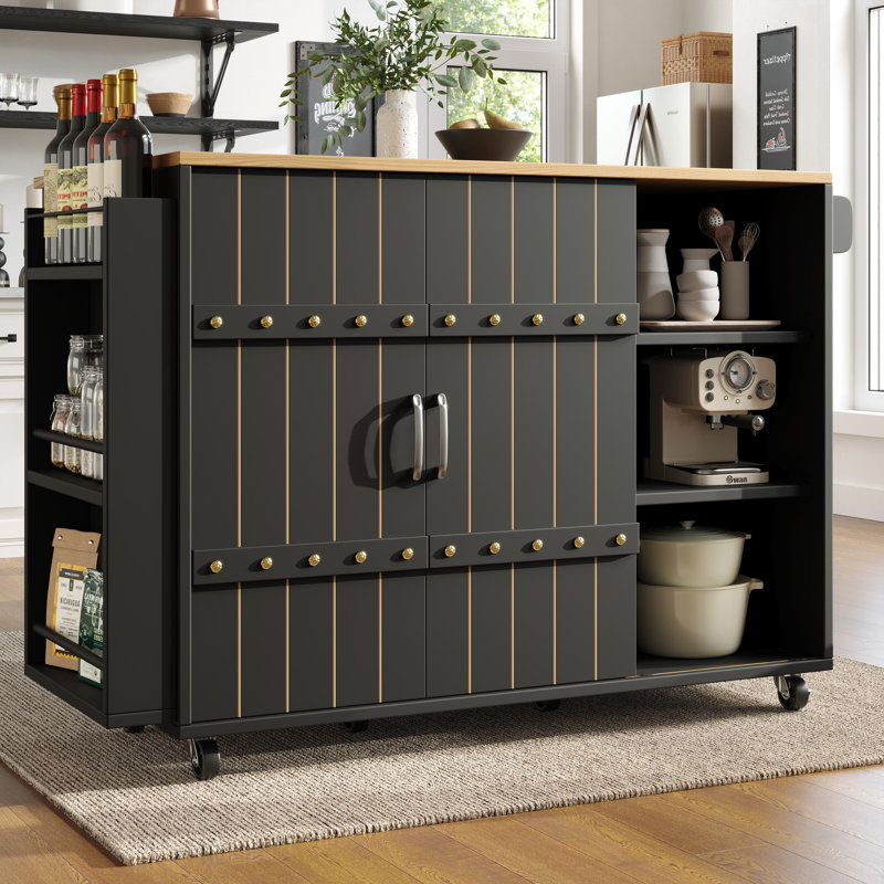 Kitchen Island With 3 Drawers And 2 Sliding Doors, Black