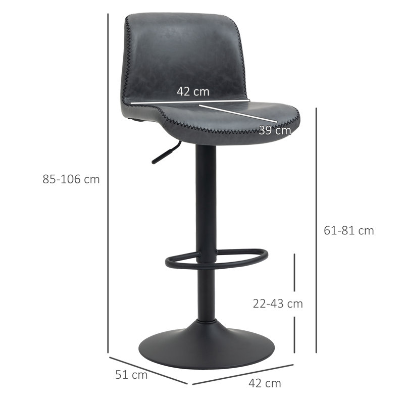Joneer Swivel Upholstered Steel and Faux Leather Adjustable Height Bar Stool with Steel Frame, Black