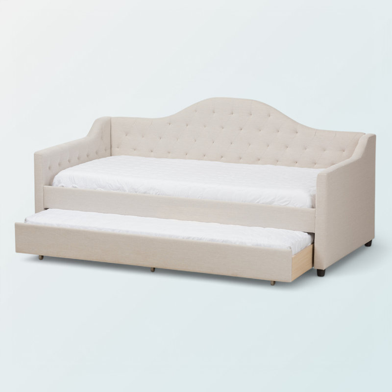 Barrow Modern Fabric Daybed with Trundle in Light Beige, 31.11'' H X 82.52'' W X 42.22'' L