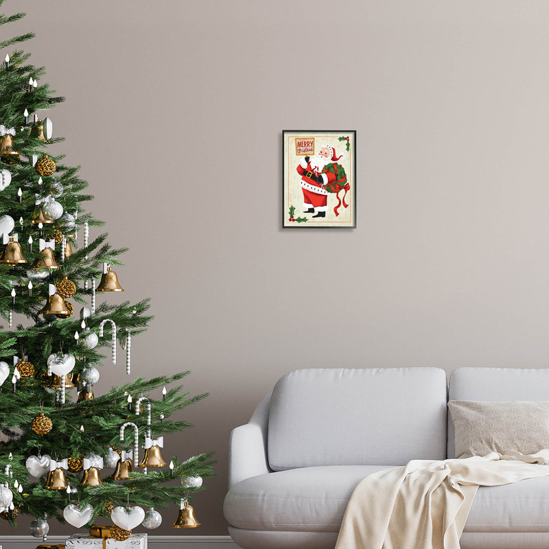 Joyeux Noël père Noël rétro -121, Giclée encadrée noir minuit, H 14 po x l 11 po x P 1,5 po