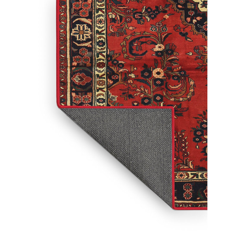 Tapis traditionnel rouge / noir, Rectangle 5 pi x 7 pi