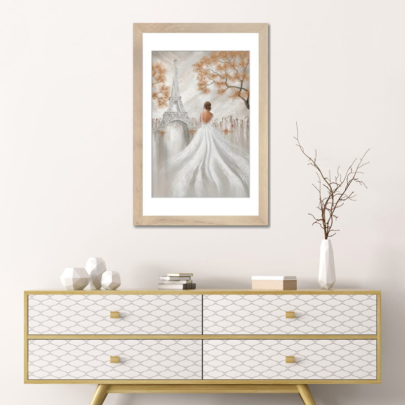 Eiffel Elegance, Paris Flair, Natural Wood Open Corner Framed, 24'' H x 16'' W