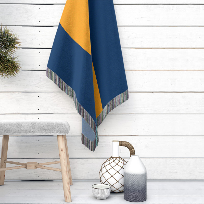 Utah Hand Woven Throw Blanket, 80" W x 60" L, Navy/Gold/Navy