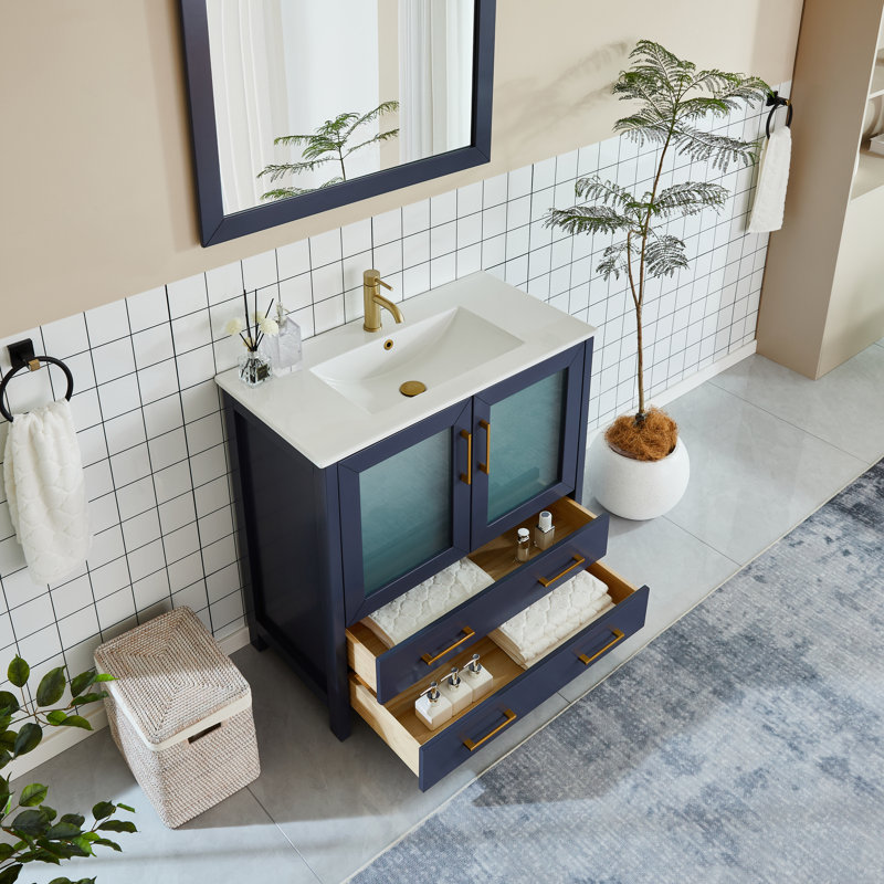  36" Single Bathroom Vanity Set with Mirror, Blue