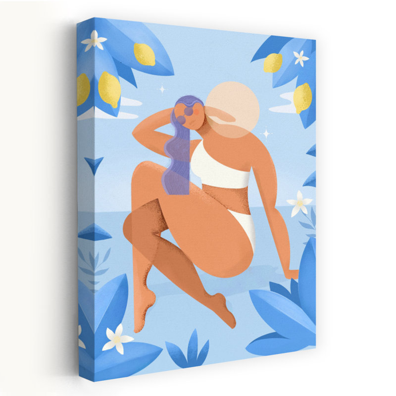Affiche murale moderne et paisible « Citronnier de plage » avec floraison solaire et fruits de mer, H 18 po x l 12 po
