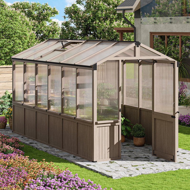 Serre en bois, serre extérieure en polycarbonate, H 6,94 pi x l 6 pi x P 12 pi