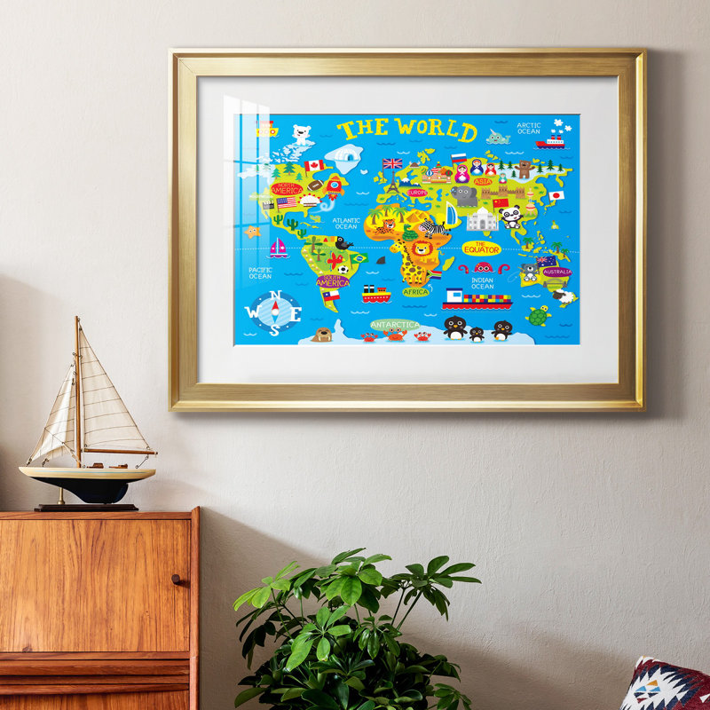 Carte du monde - impression encadrée, H 30,5 po x l 42,5 po x P 1,5 po, Cadre doré