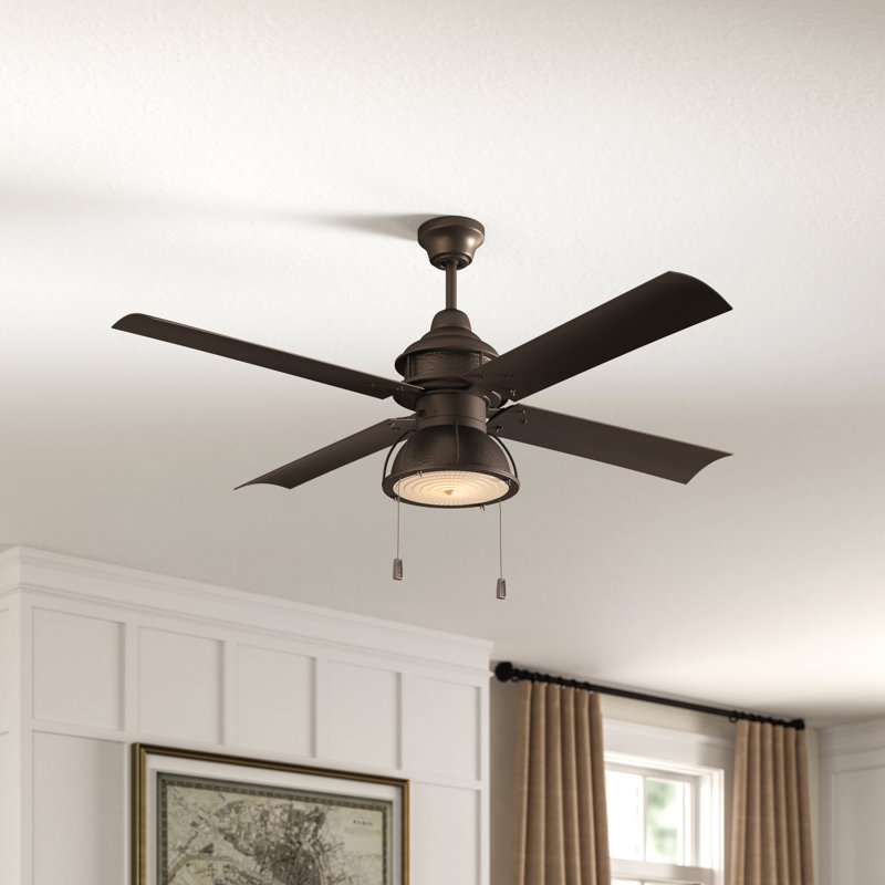 Ventilateur de plafond standard de 52 po pour l'extérieur à 4 pales avec chaînette et ensemble d'éclairage inclus Flosser