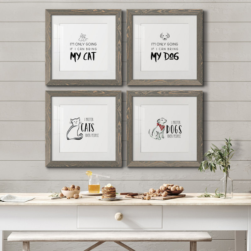 «Bring My Cat», ensemble de 4 impressions sur toile encadrées, H 40 po x l 40 po x P 1,5 po, Cadre gris