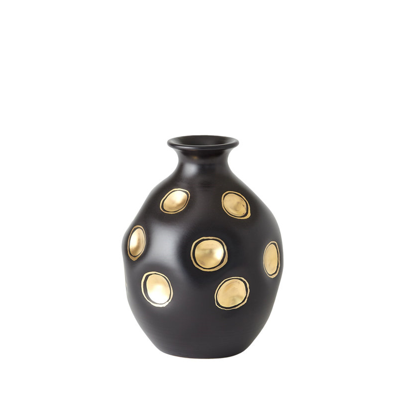 Dimples Handmade Ceramic Table Vase, Black/Gold