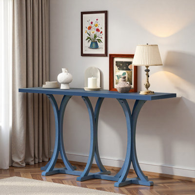 Wooden Console Table With Oak Veneer Top And Slender Curved Legs