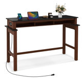 Ebern Designs Bar Table With Power Outlets Counter Height Table With Storage Compartments Wooden