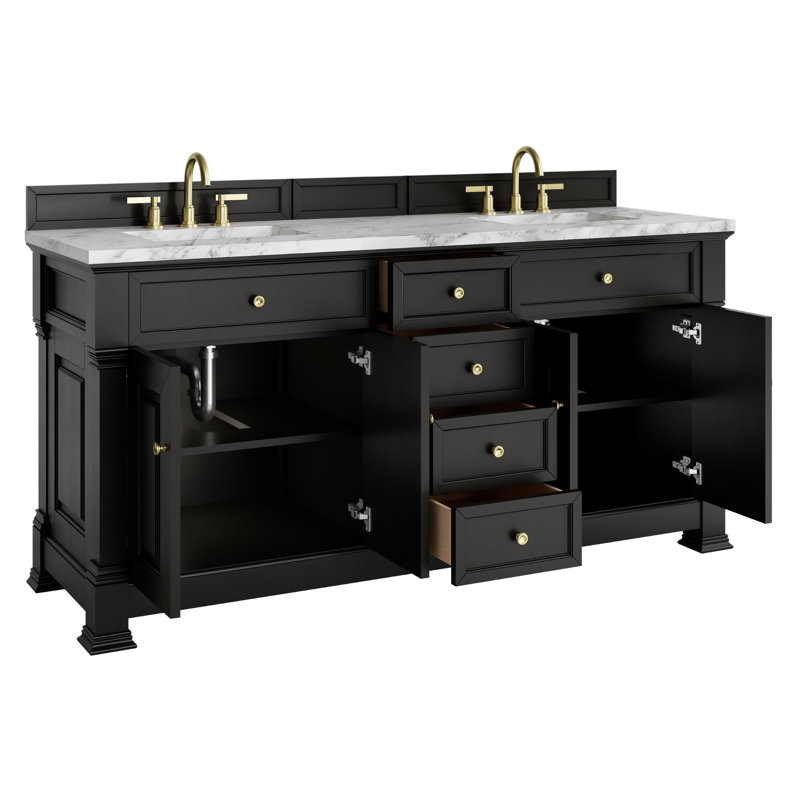 Brookfield 72'' Double Bathroom Vanity with Top, Carrara White, Black Onyx