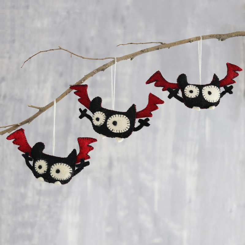 Ornements en feutre en laine Novica faits à la main Mystic Bats (ensemble de 3)