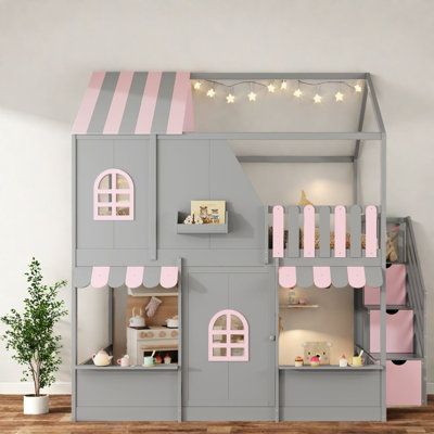 Storage Staircase Beds, Full Over Full Wood Mdf House Frame For Kids Home