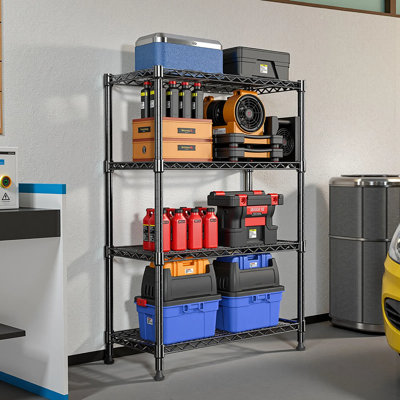 Étagère de rangement en acier à 4 niveaux avec capacité de 1000 lb, support réglable en fil de fer robuste pour le garage, la cuisine et le bureau (l 13,7 po x l 23,6 po)