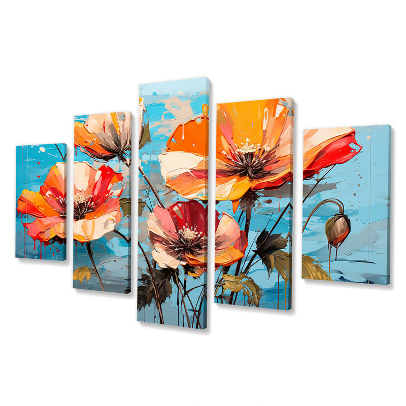 Bouquet de coquelicots orange et bleu II - coquelicots, ensemble d'art mural