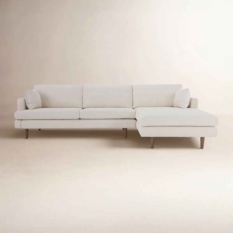 Canapé modulaire à méridienne rembourré Laguna, Orienté à droite (vu de face), Tissu performance natté crème