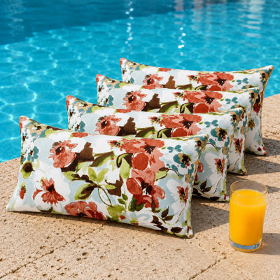 4-Piece Outdoor Lumbar Throw Pillow Set with Inserts, 12 x 23 Inch Water-Repellent and Fade-Resistant Decorative Pillows with Removable Zip Covers for Patio, Porch, Balcony and Sofa