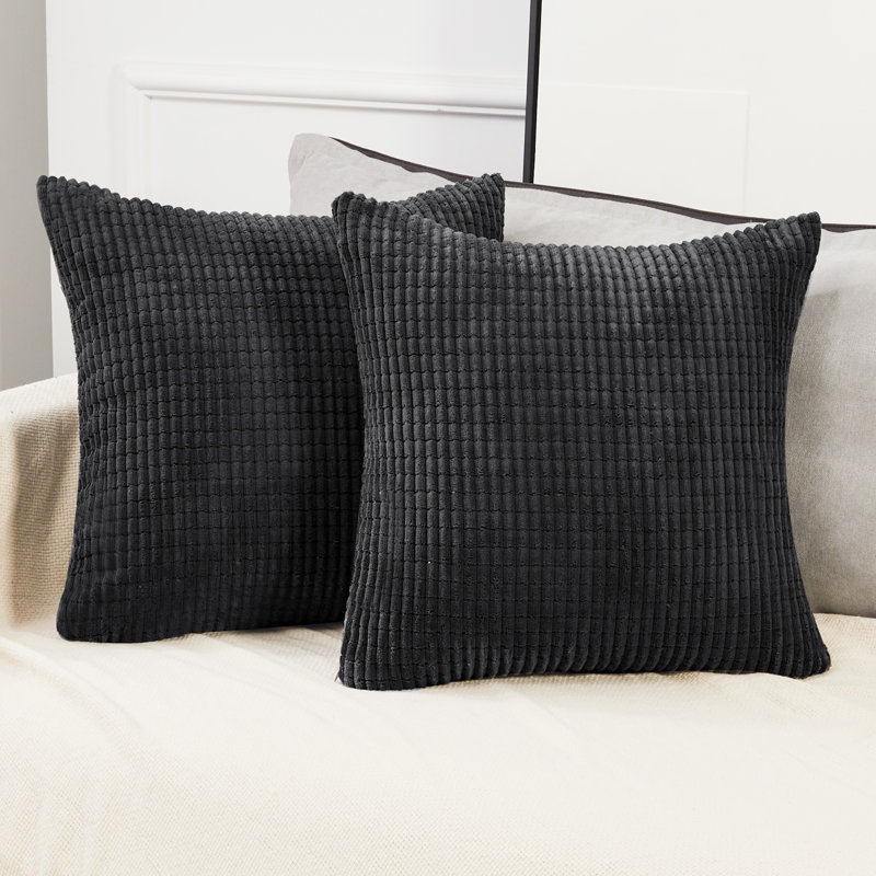 Deconov Ribbed Corduroy Square Throw Pillow Covers (Set of 2), Dark Gray, 22" x 22"