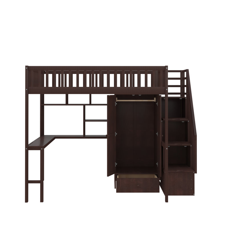 Giacopo Kids Full Loft Bed with Drawers, Espresso