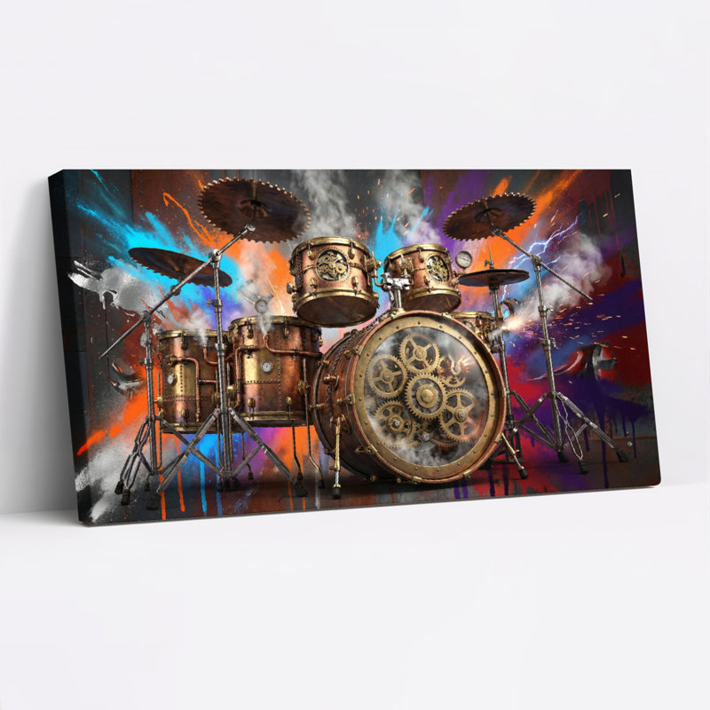 Ensemble de 1 tableau mural sur toile représentant une batterie steampunk, H 28 po x l 58 po