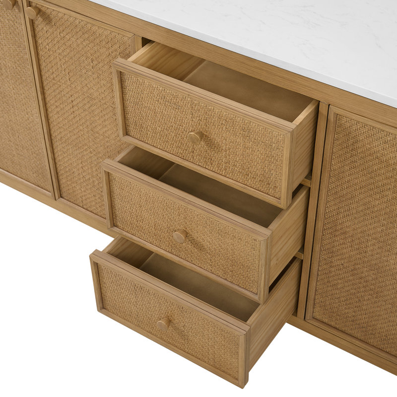 Benita 72" Rattan and Oak Bathroom Vanity