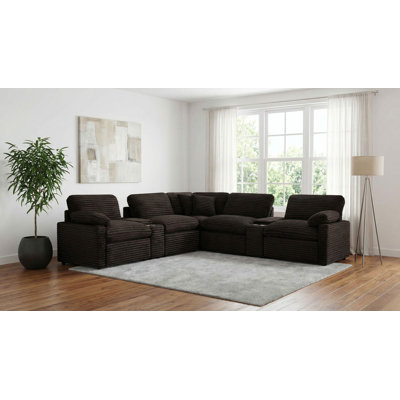 Canapé modulaire inclinable électrique brun chocolat 7 pièces Collins