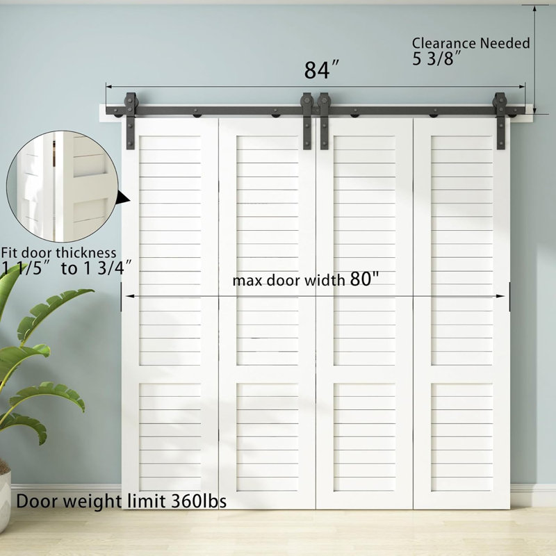 Ensemble de quincaillerie de porte de grange double porte pliante bi-pliante, 84 po
