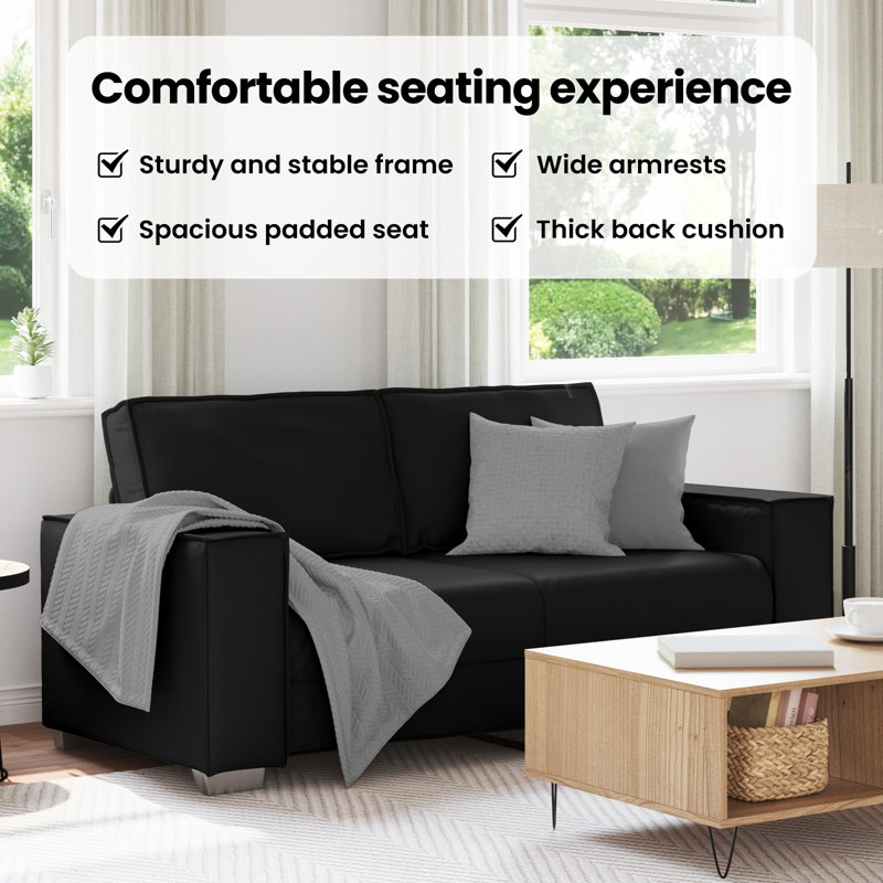 vidaXL Loveseat Sofa Black 70.87 in Faux Leather, 33.1" H x 70.9" W x 30.7" D