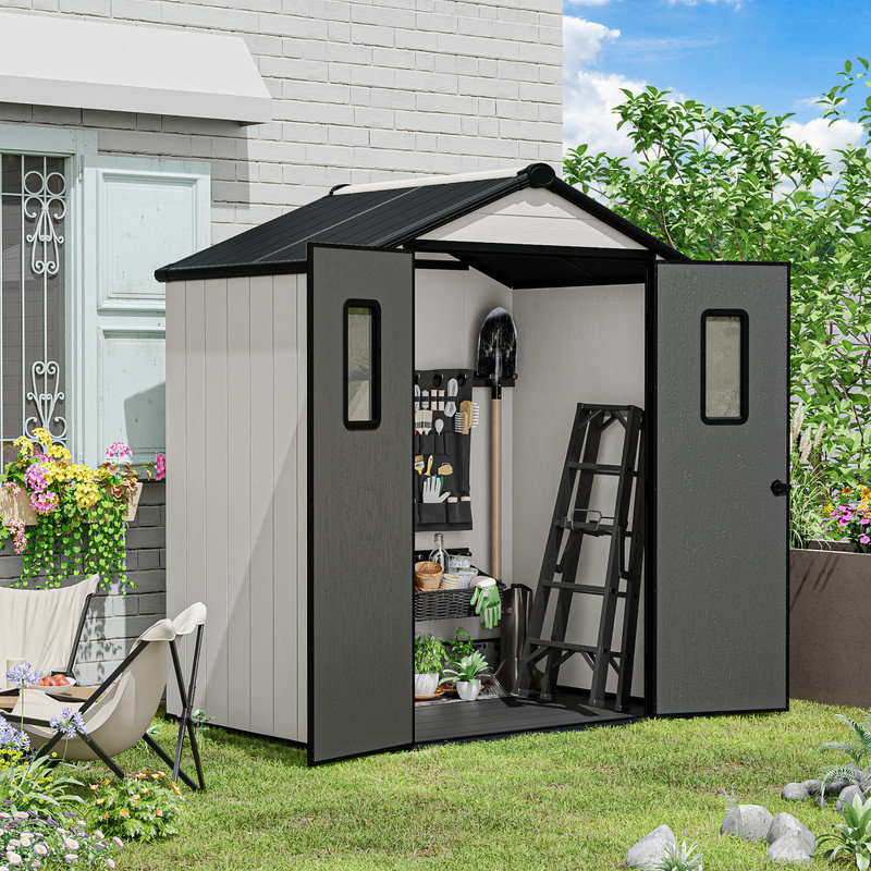  Remise de rangement extérieure moderne en résine durable avec plancher et portes doubles, H 7 pi x l 6 pi x P 4 pi