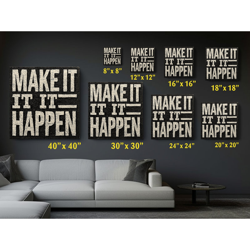 Reproduction d'art sur toile, "Modern Make It Happen", impression typographique sur toile, noir et blanc, 12 po x 12 po