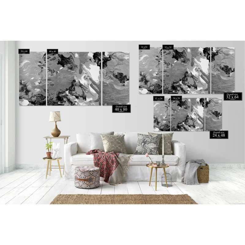 Marbre riche - 3 pièces, reproduction d'art sur toile, H 32 po x l 64 po x P 1,5 po