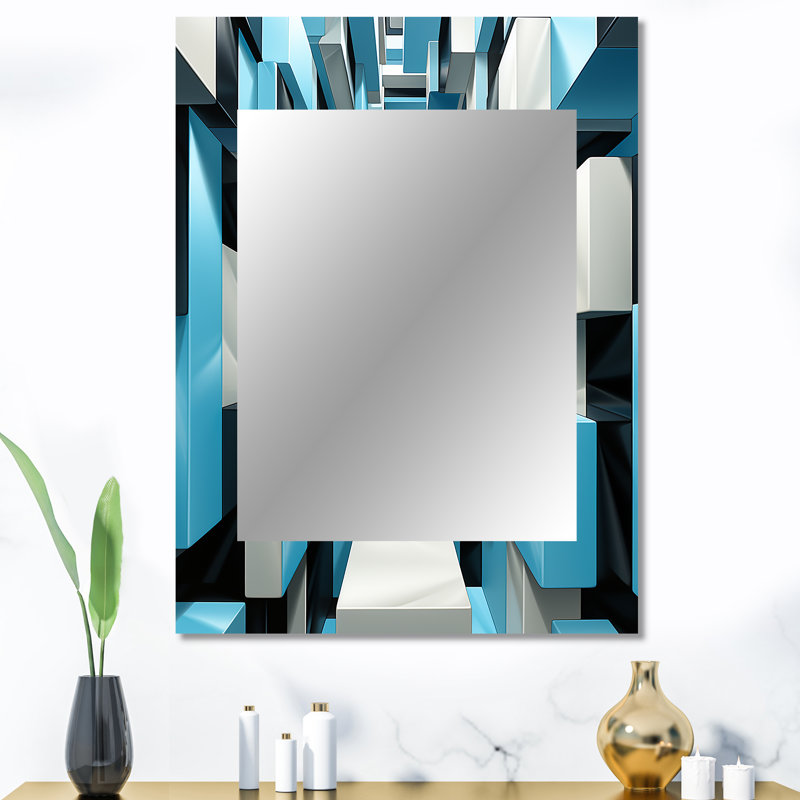 Op Op Blue Focus VI - grand miroir mural Op Art, miroir décoratif moderne, impression d'art en métal, 40 po x 30 po