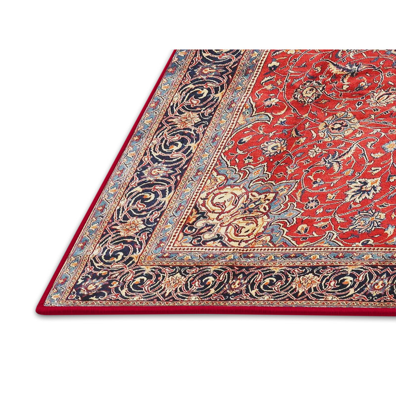 Rouge oriental/bleu marine/Tapis décoratif beige, Rectangle 7 pi x 10 pi