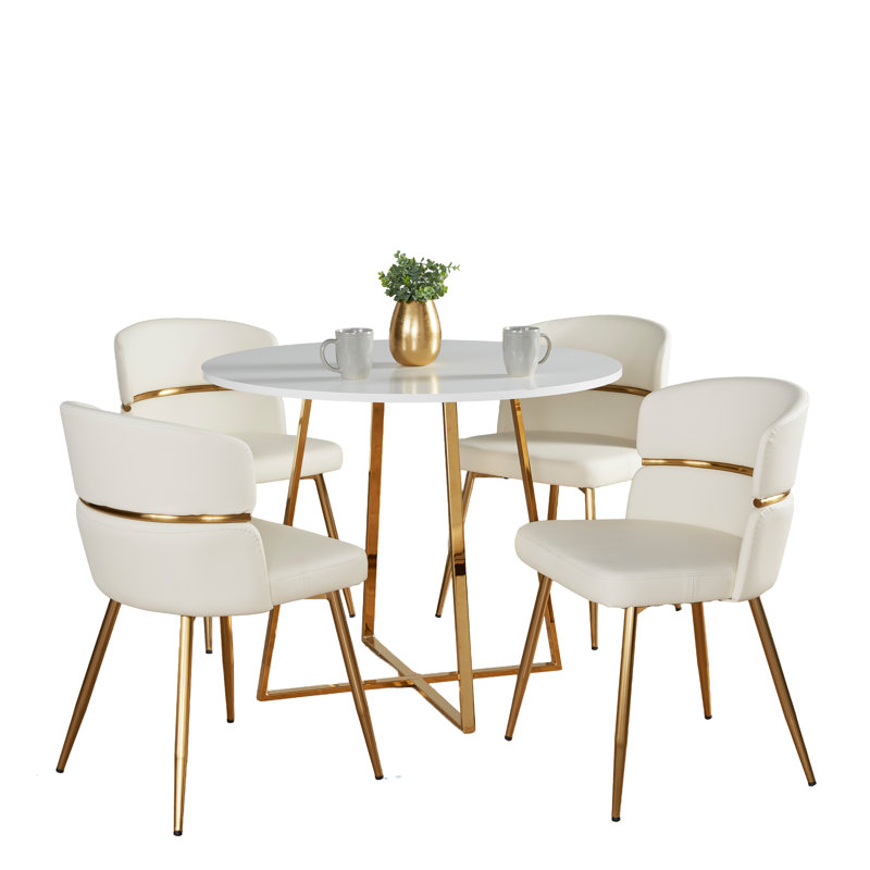 Farquhar Cosmo-Cinch Dining Set - 5 Piece, White/Gold