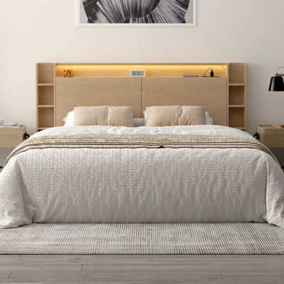 Headboard With Hidden Storage & Smart Led Lights, Bedroom Headboard With Built-in Charging Station For Bedroom Decor by Hokku Designs